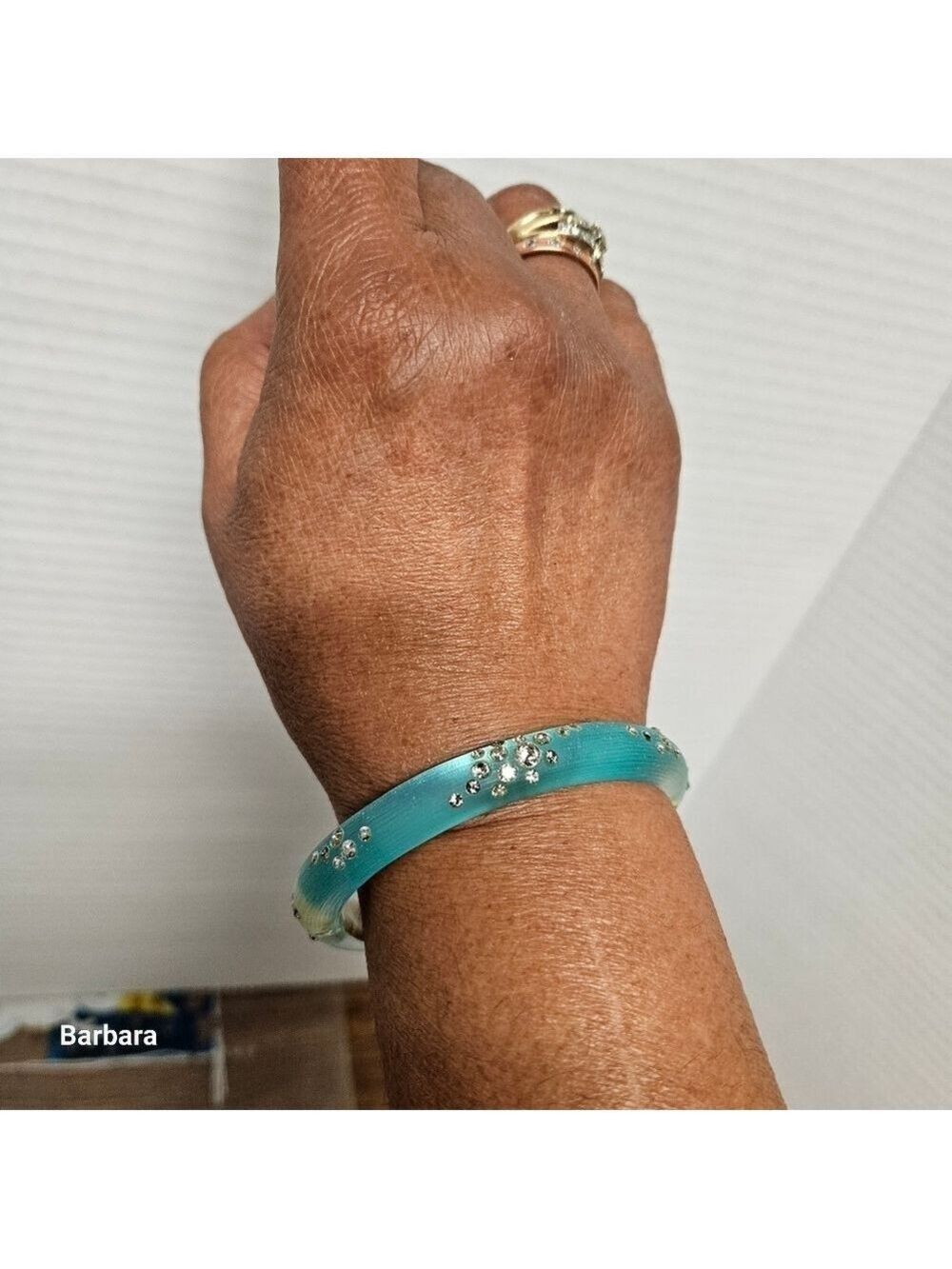 Alexis Bittar Blue/Green Lucite Frosted Studded Hinged Bracelet
